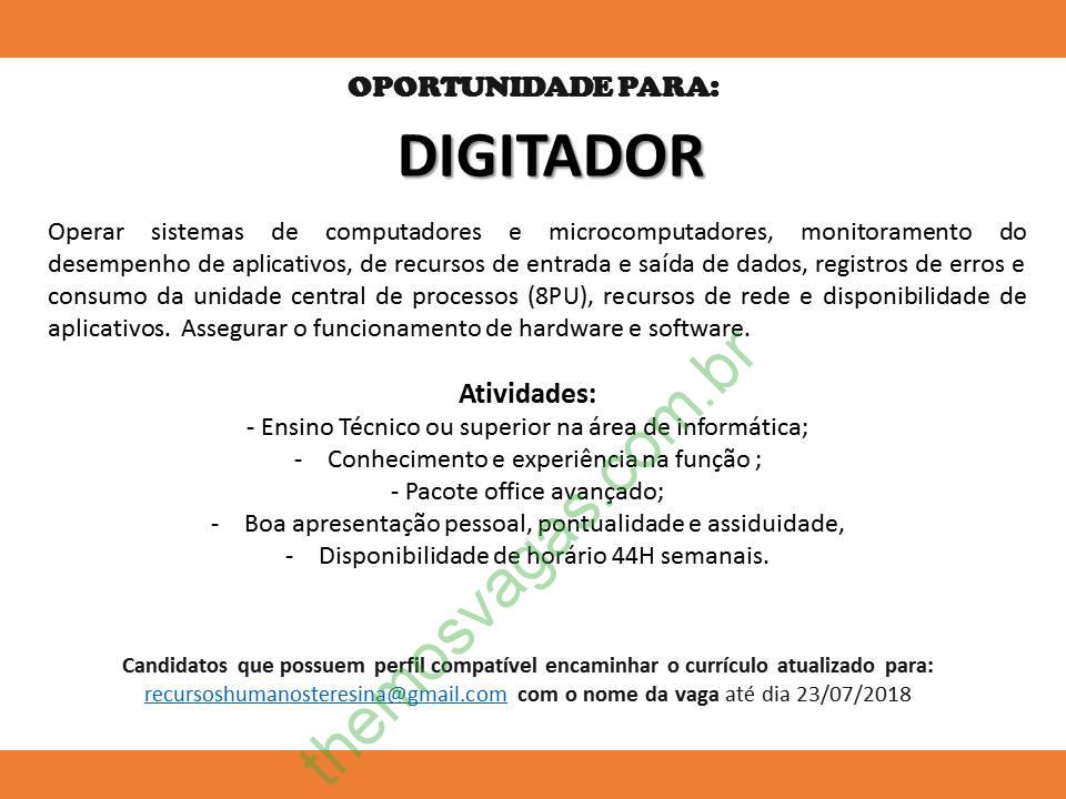 Modelo da descrição de vaga de Digitador