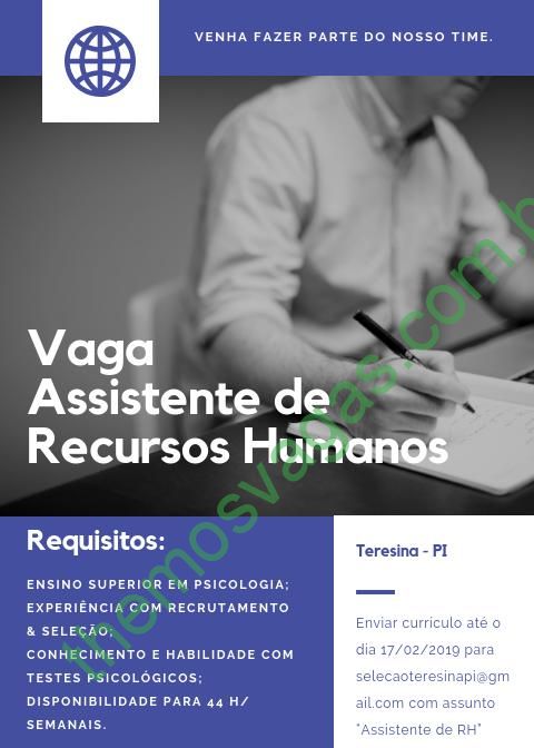 Vaga de Emprego de Assistente de Recursos Humanos, Campinas / SP
