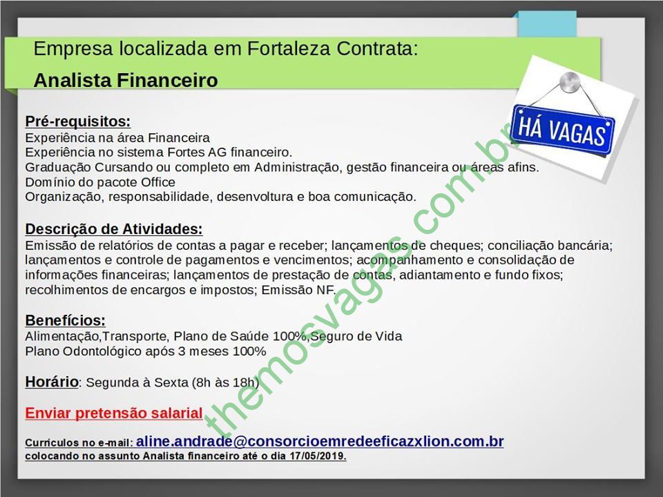 Vaga Analista Financeiro em Fortaleza/Ce