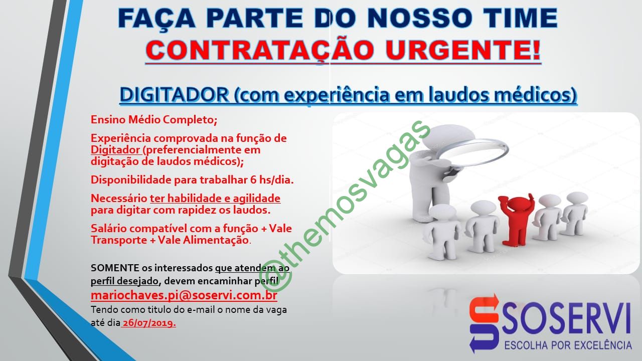 Vaga de emprego para Digitador em Teresina – PI, Themos Vagas, Empregos e  EstágiosThemos Vagas