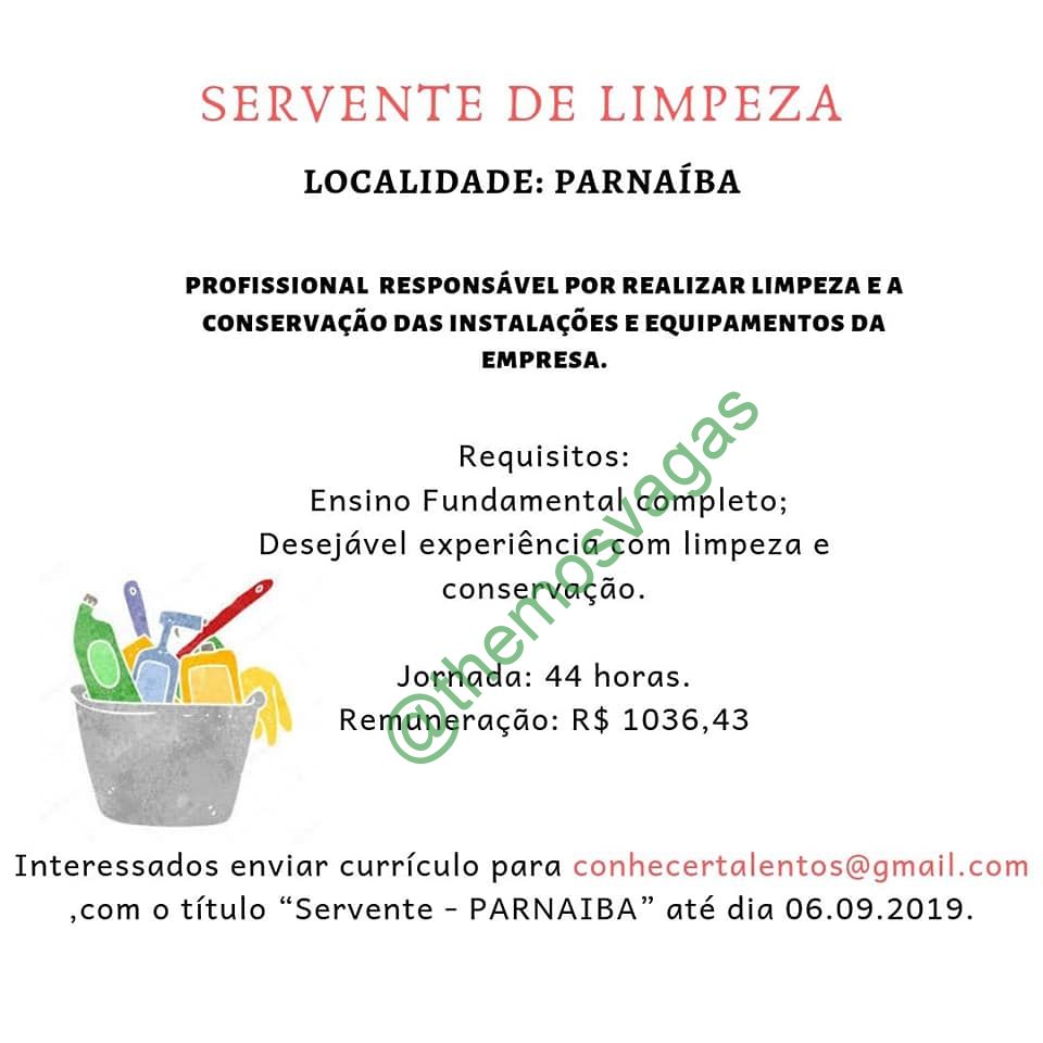 Servente De Limpeza 01 Vagas Parnaíba Pi Themos Vagas Empregos E Estágiosthemos 1802