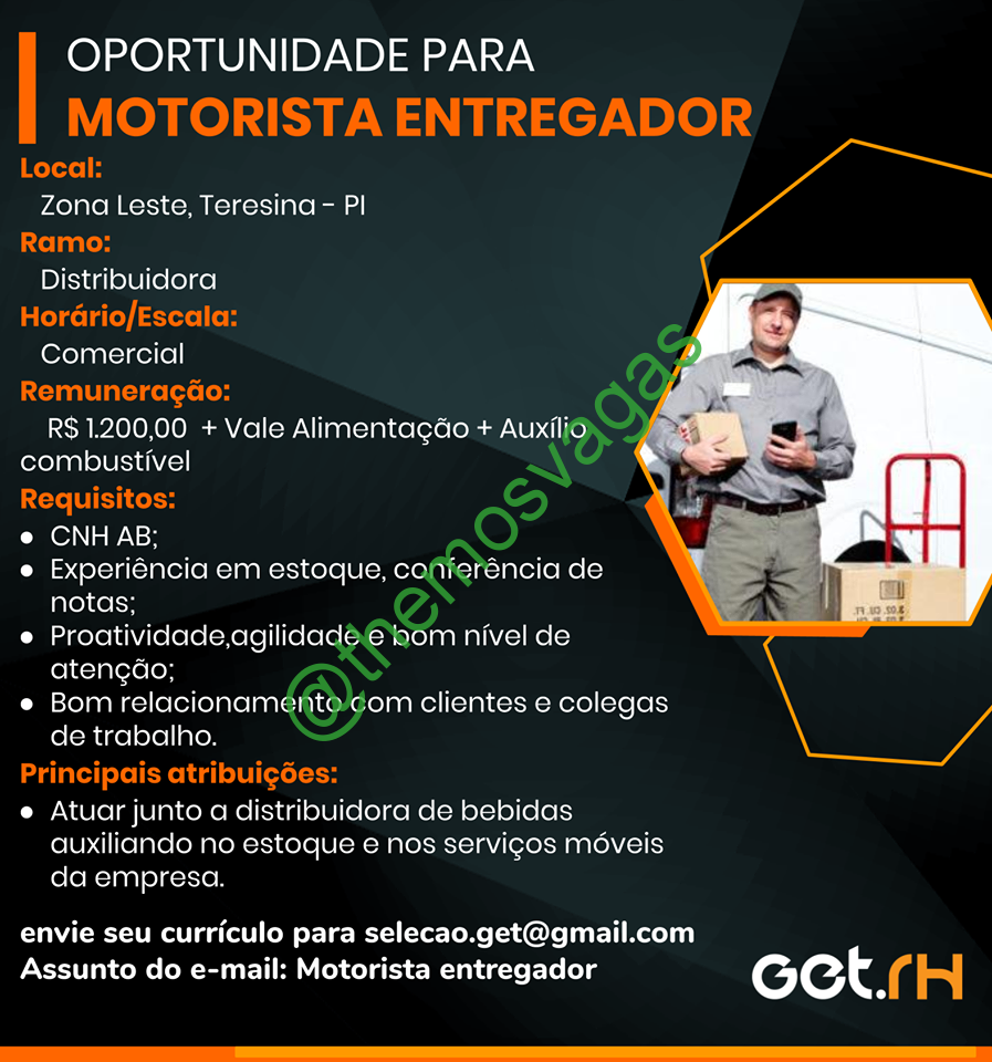 Motorista Entregador / 01 Vaga(s) / Teresina – PI | Themos Vagas ...