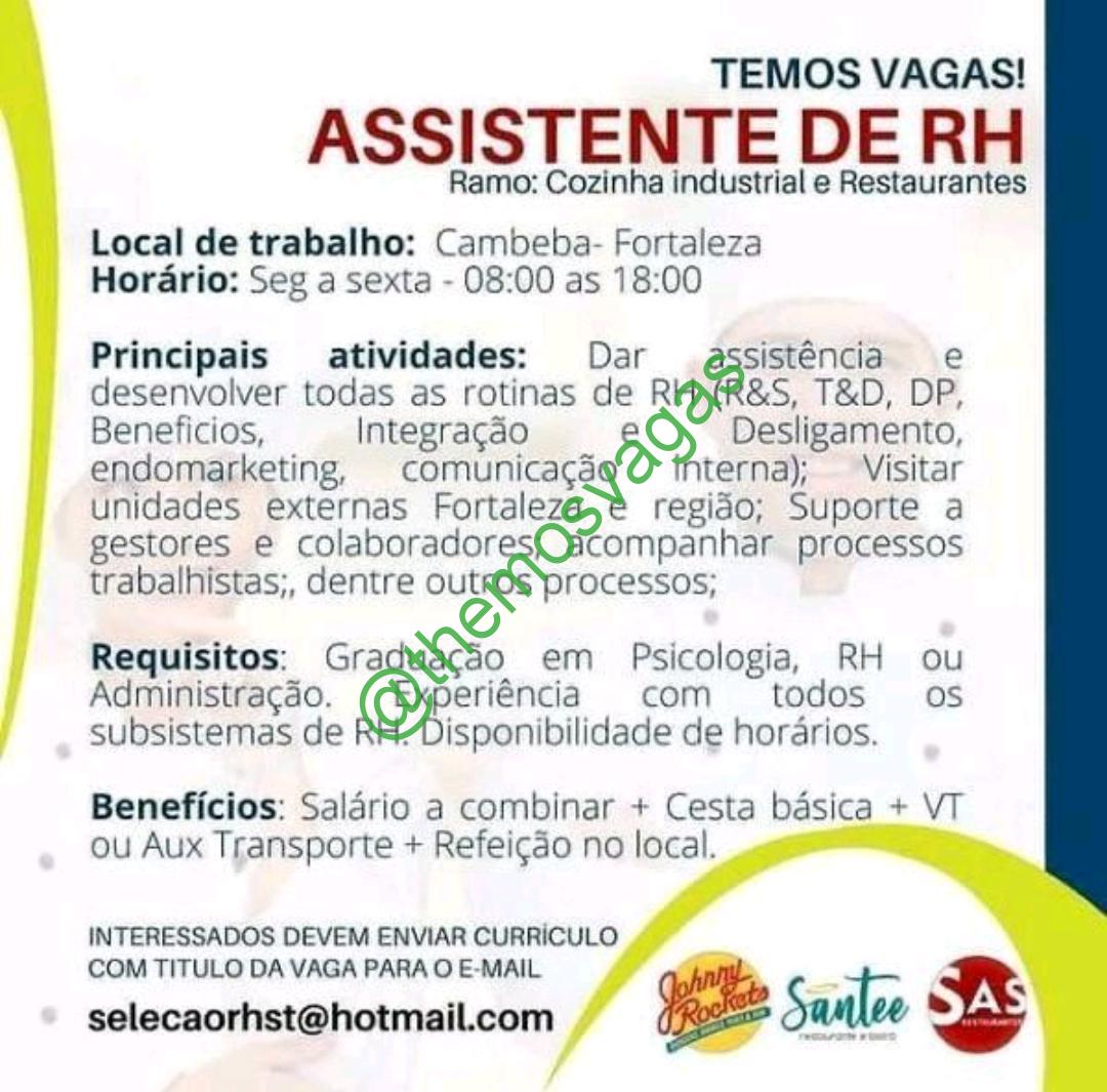 Vaga Assistente de RH em Fortaleza/Ce