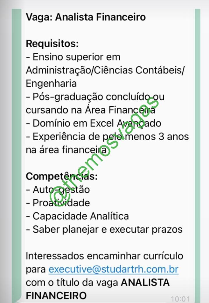 Vaga Analista Financeiro em Fortaleza/Ce