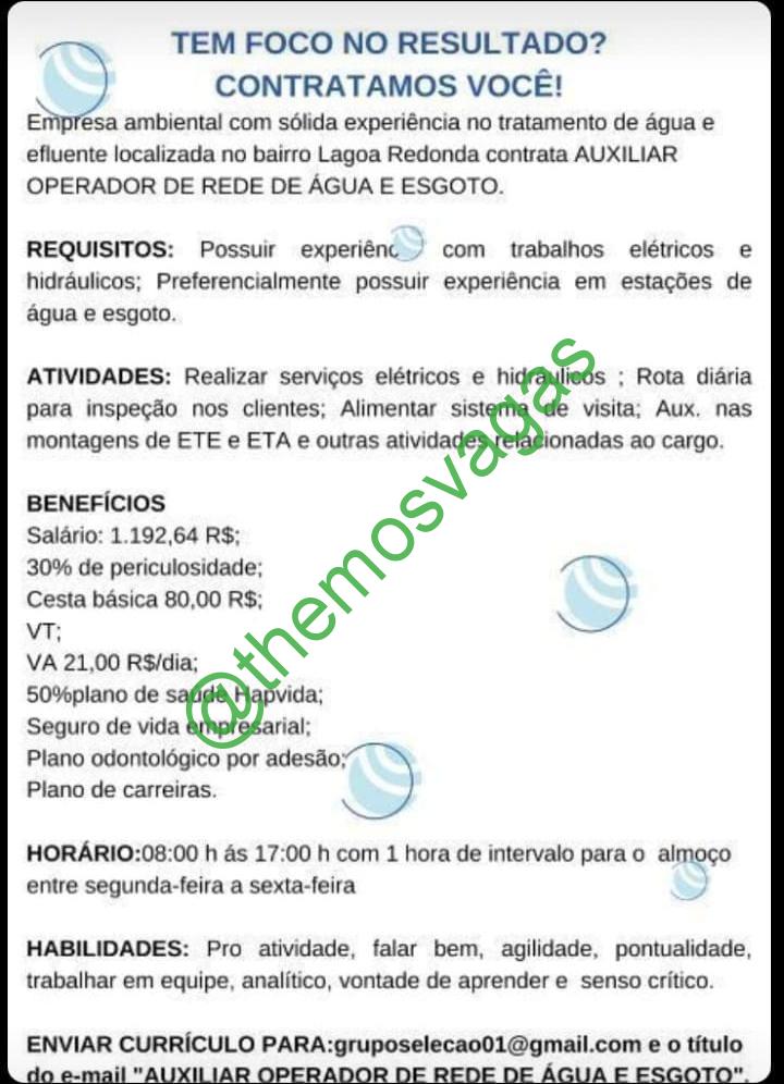 Auxiliar Ambiental, Fortaleza – CE, 01 vaga(s)