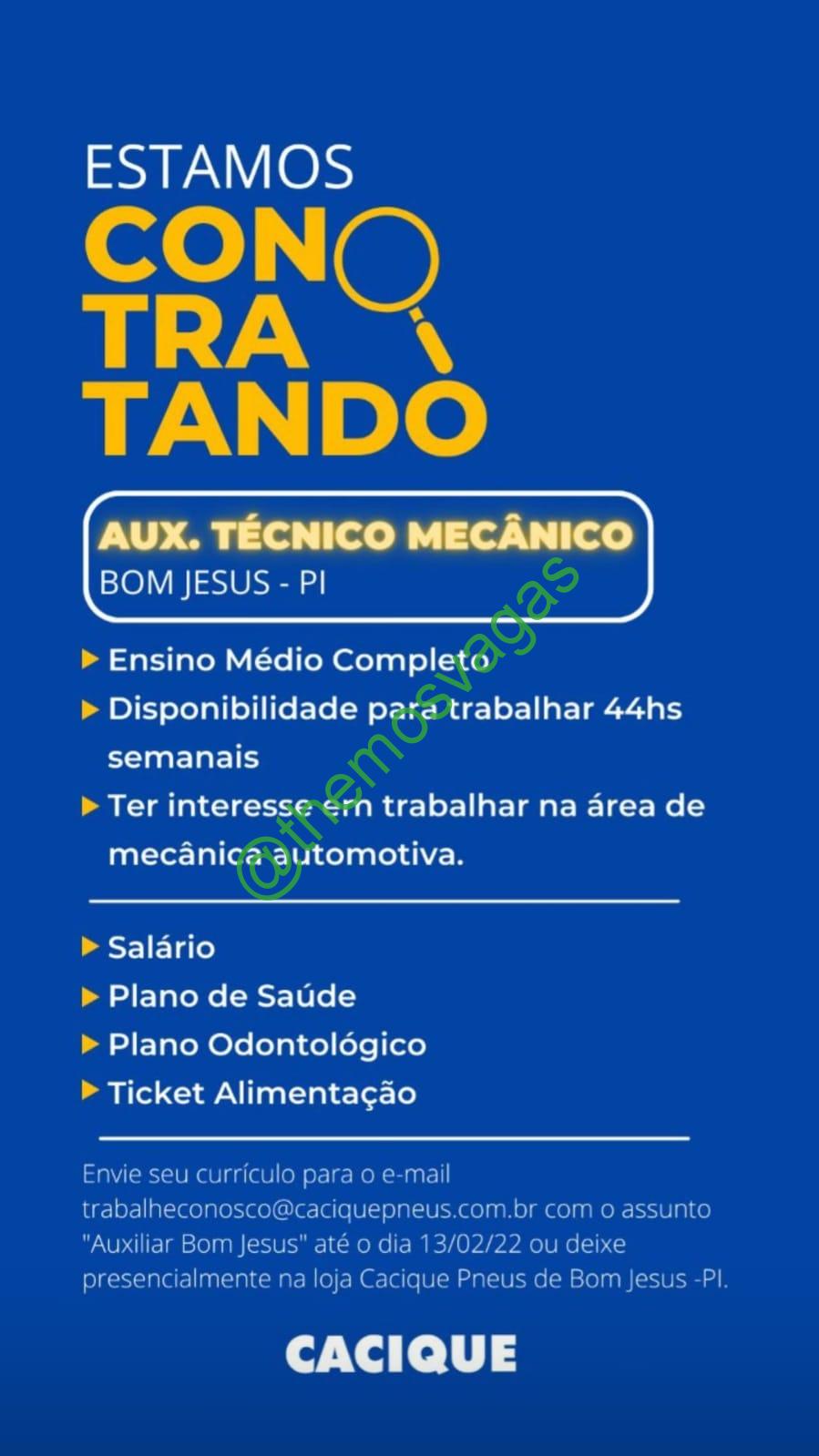 Aux. Técnico Mecânico, Bom Jesus – PI, 01 vaga(s), Themos Vagas, Empregos e EstágiosThemos Vagas