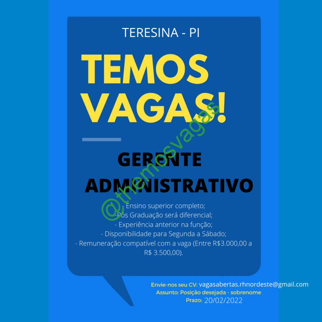 Gerente Administrativo Teresina Pi 01 Vagas Themos Vagas Empregos E Estágiosthemos 2691