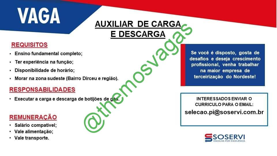 Auxiliar de Carga e Descarga Teresina PI 01 vaga(s) Themos